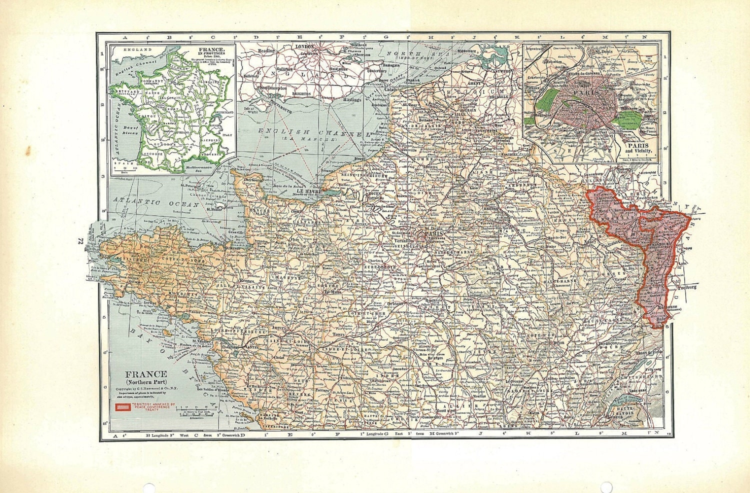 Large Vintage Map of Northern France 1930s by CarambasVintage