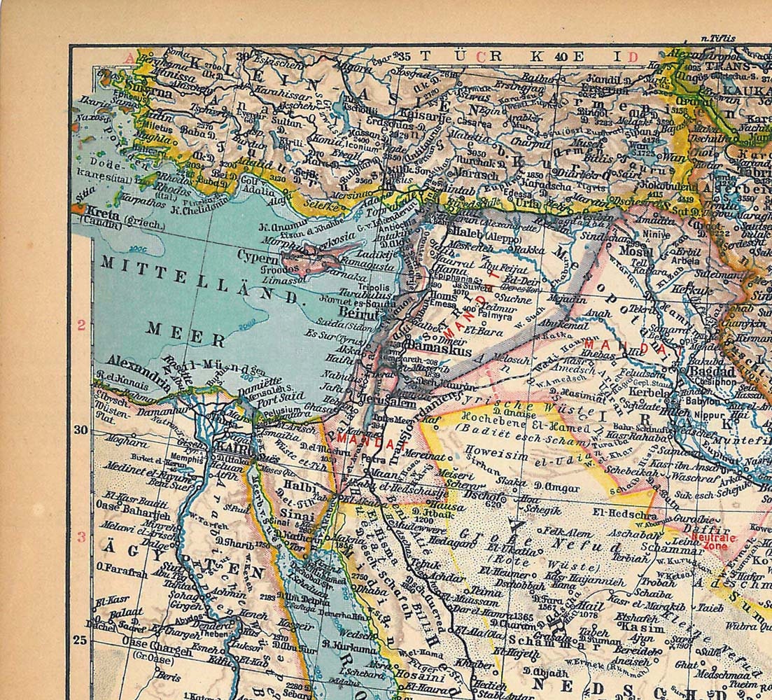 1928 Vintage Map Arabian Peninsula Home Decor Wall Hanging