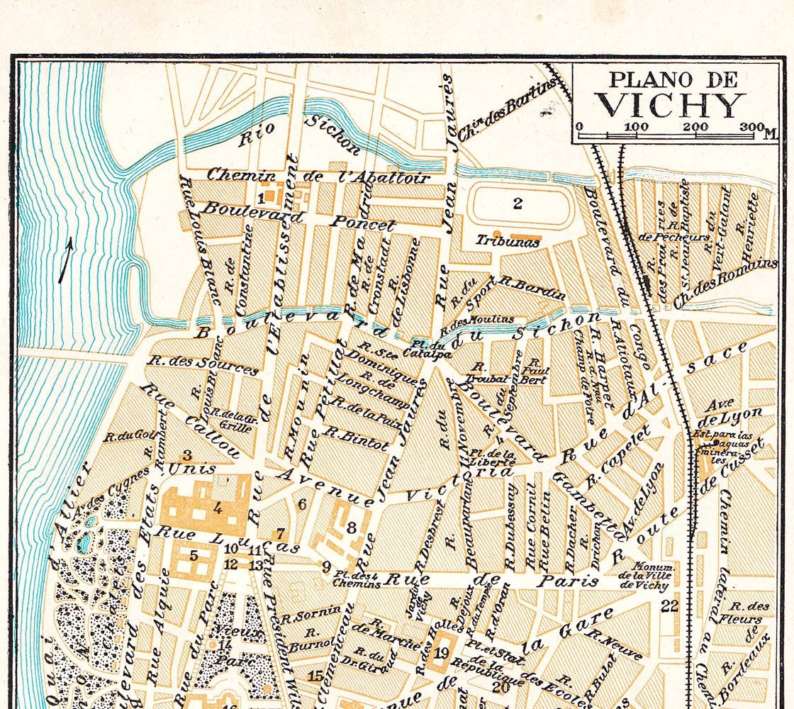 Vichy France Vintage City Map 1920s Street Plan by CarambasVintage