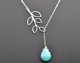 10% OFF, Turquoise necklace, Silver necklace, Lariat necklace, Bridal necklace, Wedding necklace, Anniversary gift, Christmas Necklace