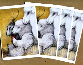 Vintage Christmas Cards - Poor Gabriella, A Christmas Story Illustration - Set of 4