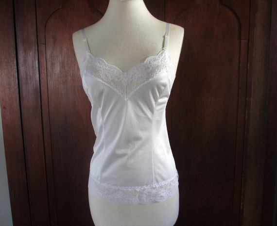 Nylon Cami Top White Lace Camisole Womens by DreFindsVintage