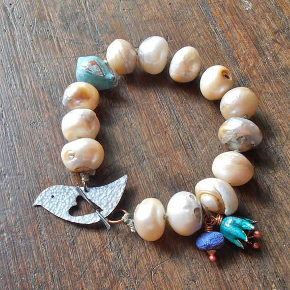 Chunky pearl bracelet rustic freshwater pearls hand by songbead