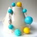 Bright Lucite Bead Bracelet, Blue Yellow Bracelet, Sterling Link Bracelet, Vintage Lucite Beads, Summer Jewelry, Bead Link Bracelet, Chunky