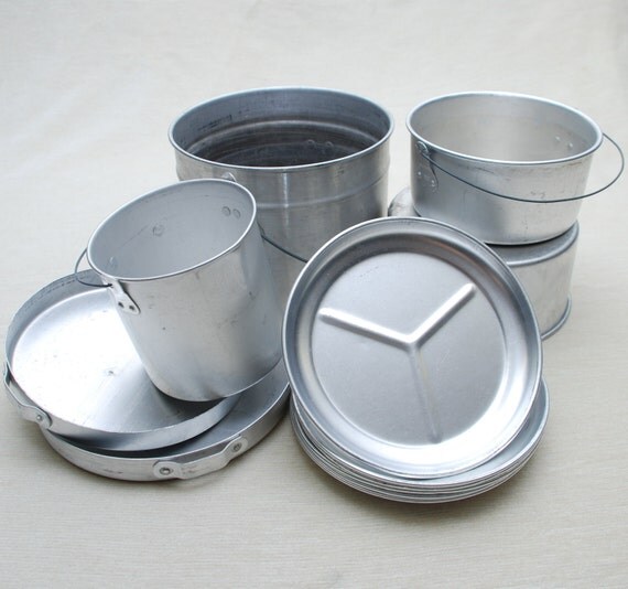 Vintage Camping Cookware Set of 12 Brushed Aluminum