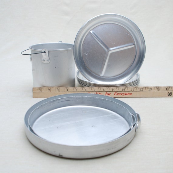 Vintage Camping Cookware Set of 12 Brushed Aluminum