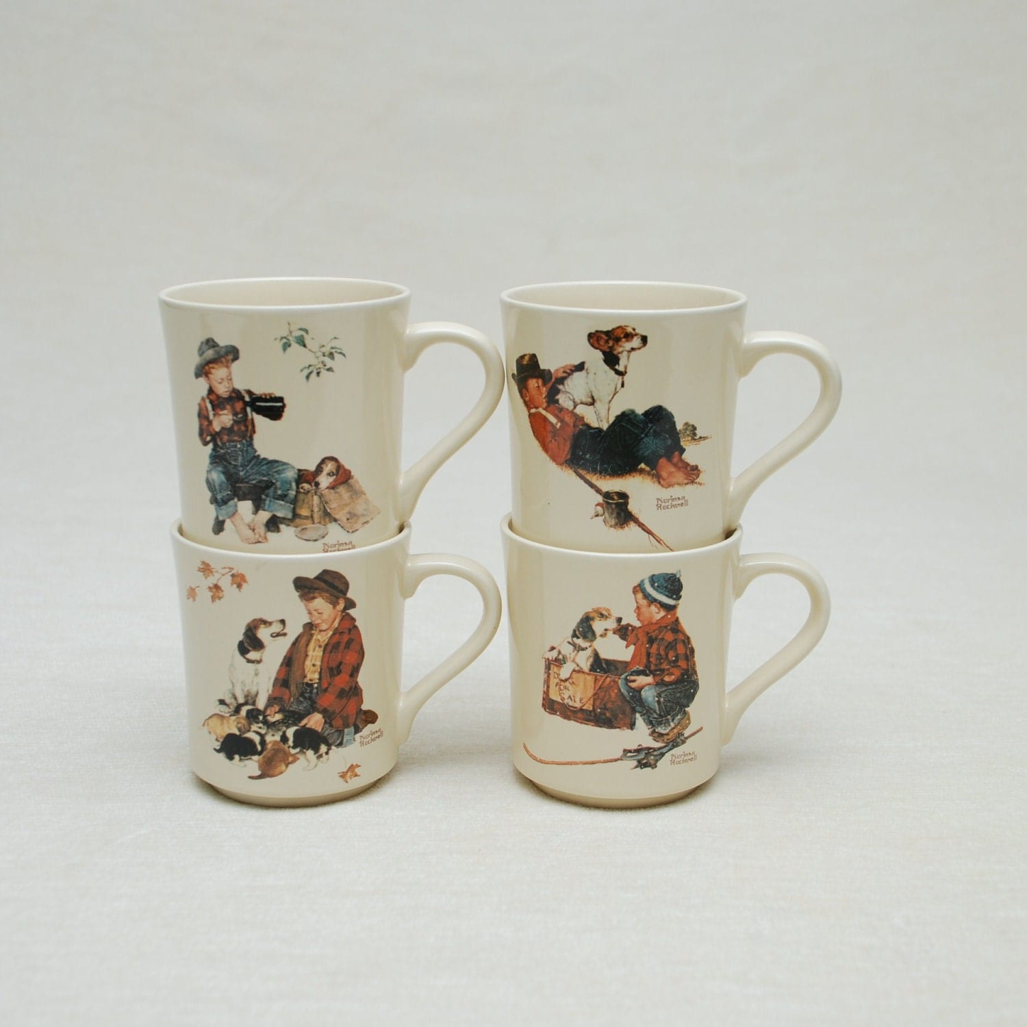 Norman Rockwell Mugs Set Of 4 Four Seasons   Il Fullxfull.270776471 