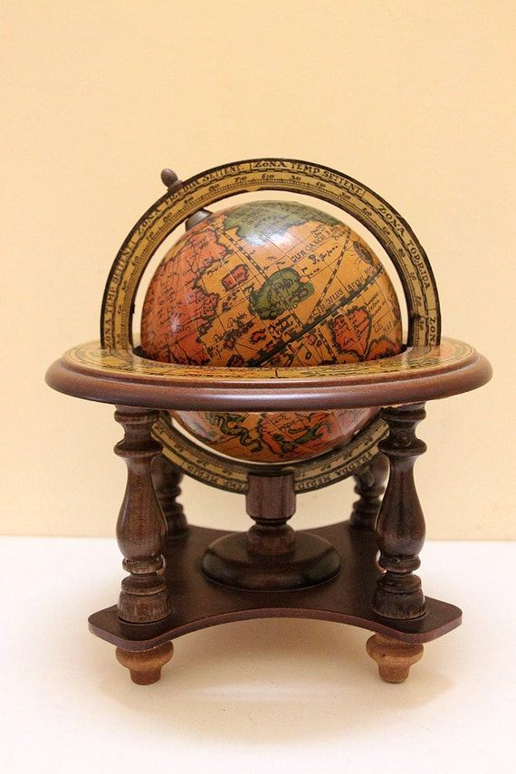 Vintage Small Wooden Globe Stand For Desk.