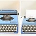 Vintage Royal Century Blue Painting Portable Typewriter with Cover // Made in Japan