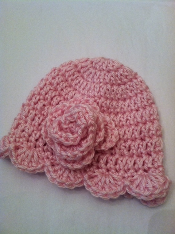 Newborn Baby Girl Vintage-Look Soft Pink Crochet Hat with Flower, Dusty Rose, Photo Prop, Valentine's Day Baby Hat