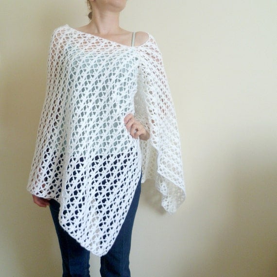 White Crochet Lace Cape Cloak Shawl by doozee on Etsy