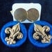 Reserved 5 Pairs, Blue, Red, Green Vintage Earrings Chunky Fleur de lis 1980's Paris Jewelry Satin Ribbon Wrapped Goldtone Metal