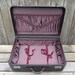 VINTAGE Black Leather Wooden Suitcase & Purple Satin Lining 30's - Treasury Item