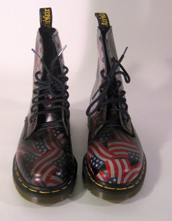 Rare DOC MARTENS Flag Combat Boots Grunge 5.5 US