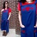 70's HEART Navy Blue Overalls Pocket Maxi Dress