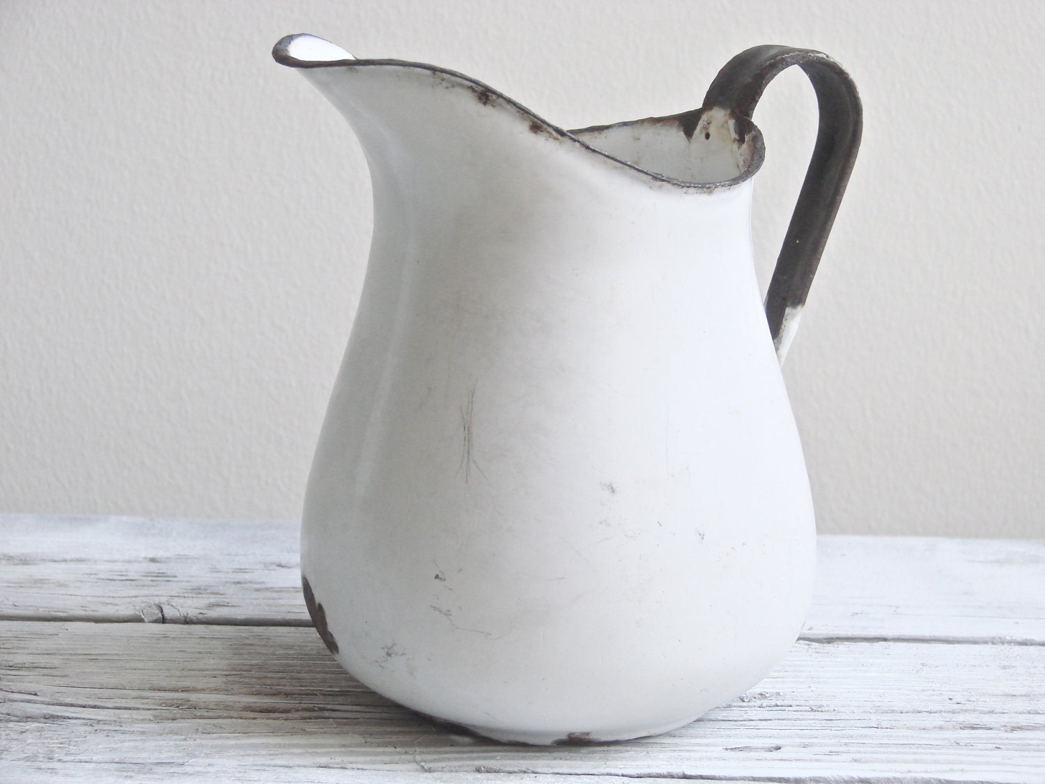 Vintage White Enamel Pitcher 9168