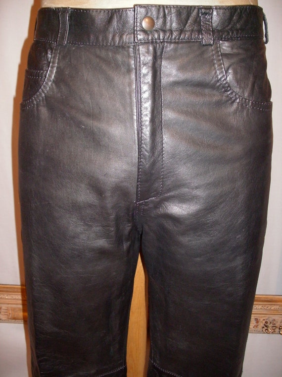 Vintage Men's Black Leather Jeans by Piel Sport Size 36