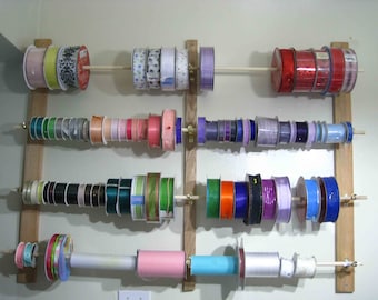 Made to Order - Custom Wall Ribbon Storage Rack for Crafts and more - fits spools with centers of half an inch