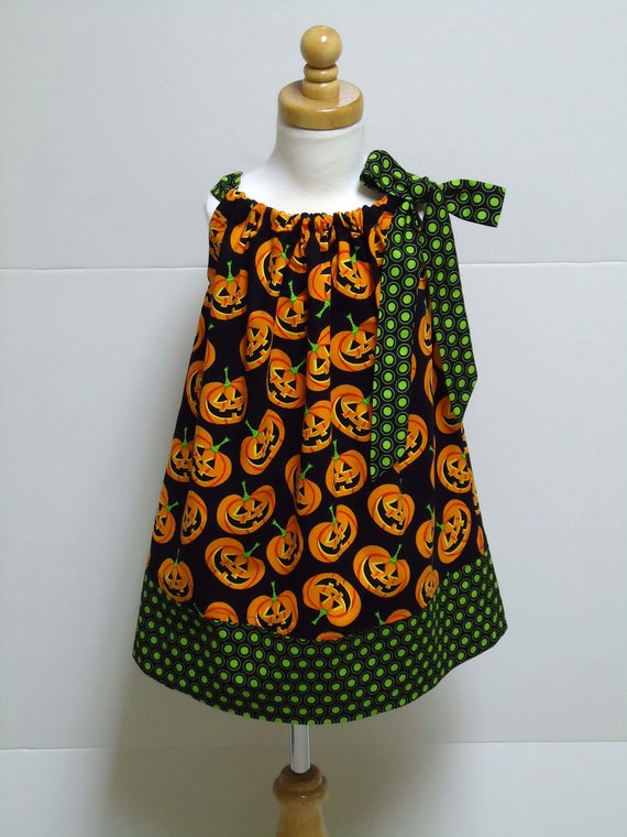Girls Halloween Pillowcase Dress Pumpkin Black by WendysWhimzies