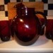 Vintage Set of 6 Ruby Red Glasses & Pitcher by Anchor Hocking