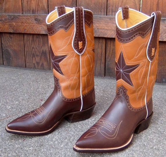 Items similar to Chocolate & Cognac Leather Cowboy Boots Custom Hand
