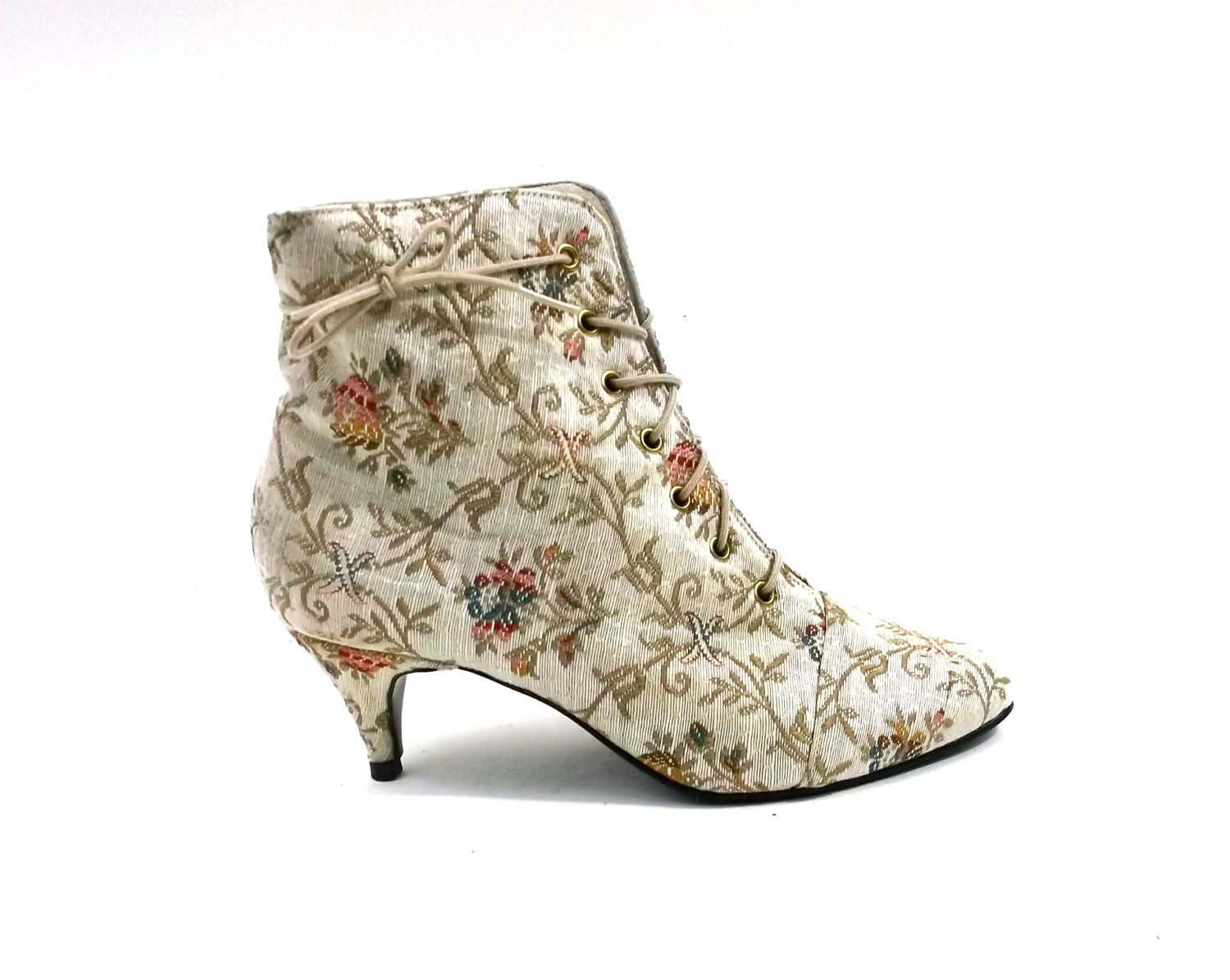 SALE // Tapestry Embroidered Brocade Granny Boots // Womens