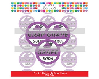 Ellie Grape Soda Badge Up Digital Collage Sheet (No. 129) - 1 Inch Circles Bottle Caps, Magnets, Hair Bow Centers, Stickers Up Inspired