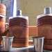 Vintage Tooled Leather Bag. Flask Stash with Shot Glasses. father's day.