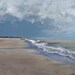 Blue Grey Ocean Clouds with Waves and Sand- 8 x 10 Ocean Storm Painting