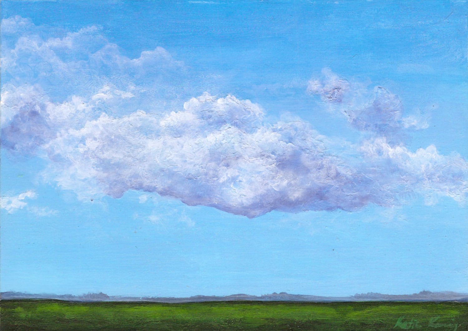 X Landscape Acrylic Painting Blue Sky Purple Clouds Green
