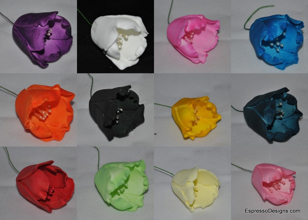 Gumpaste Tulips Flower Blossoms Sugar Fondant by FondantFlower