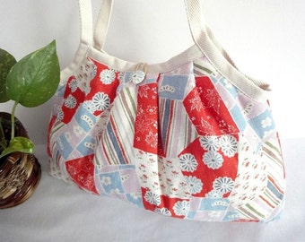 Japanese Kimono Pattern Granny bag purse flowers red blue white