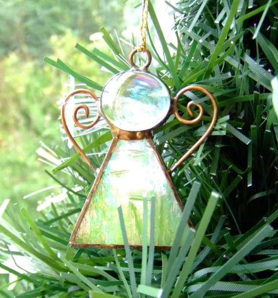 Stained Glass Angel Light Green Glass Copper Foil Christmas