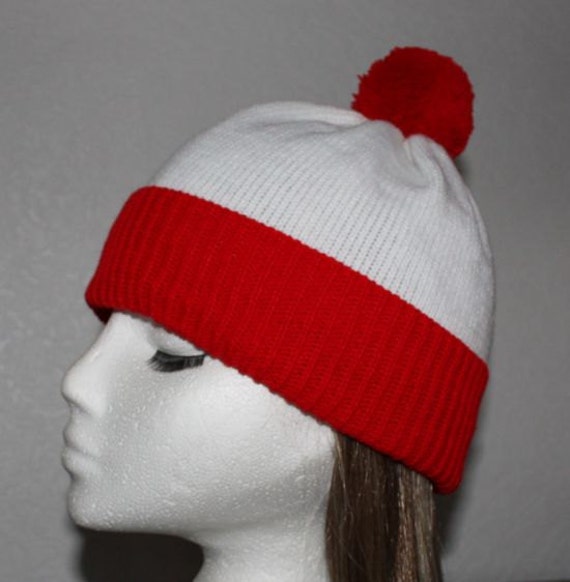 Unisex Wheres Wally Waldo Hat in Red and White with Bobble Top