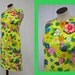 Vibrant And Colorful Vintage 60s Artsy Mod Watercolor Floral Honeycomb Quilted Pique Cotton Shift Dress