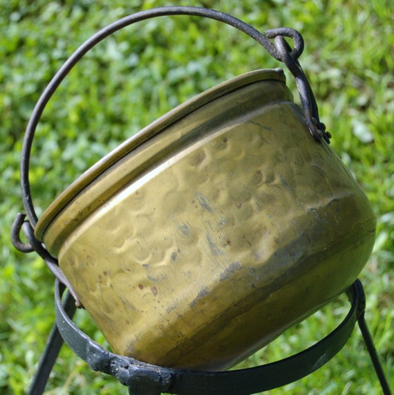 Authentic Antique Handmade Brass Kettle with Contemporary Hand