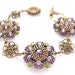 Purple Flower Bracelet, Beaded Bracelet, Beaded Flowers, Brass Chainmaille Chainmail, Boho Hippie Style, OOAK Beadwork by JeannieRichard