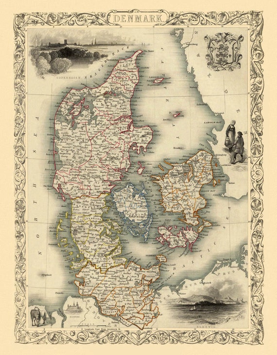 Antique map Old map of Denmark Vintage map of by AncientShades