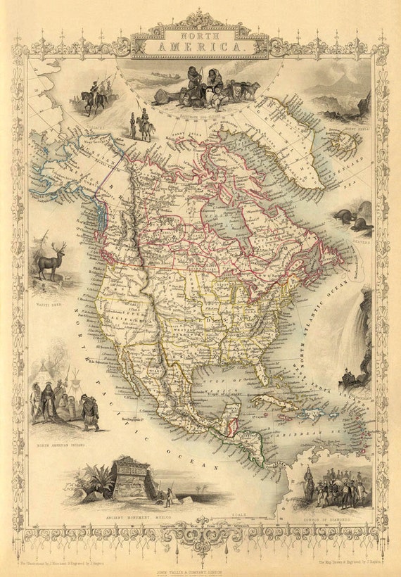 Antique North America map Print 16 x 23 by AncientShades