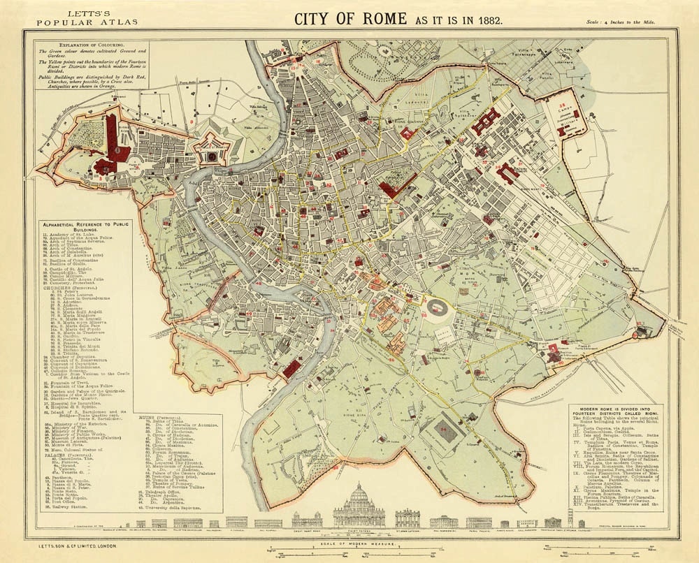 Map of Rome Old map of Rome print City maps prints