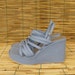 Vintage 1980's Lady's Light Blue Textile Platform Sandals Wedges Size: EUR 40 / US Woman 9 1/2