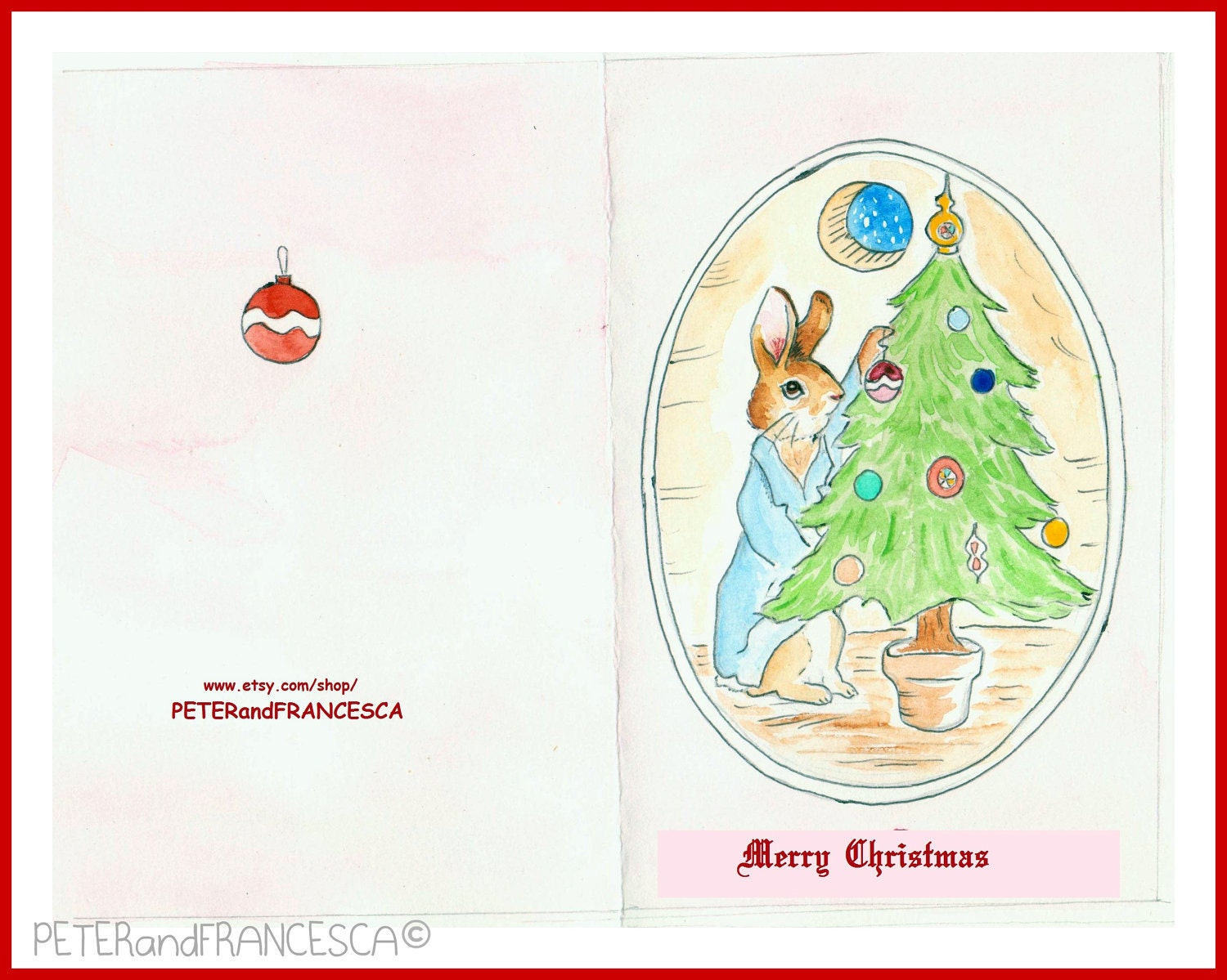 Peter Rabbit Christmas tree Card holidays by TickledPinkColors