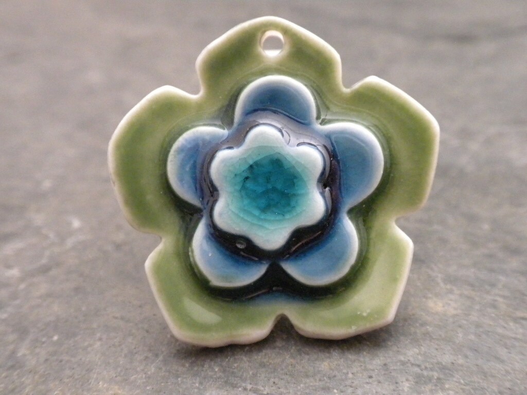 Blossom handmade ceramic flower pendant 6903
