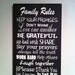 Family Rules Sign, Home Deocr, Wall Sign, Size 11x18