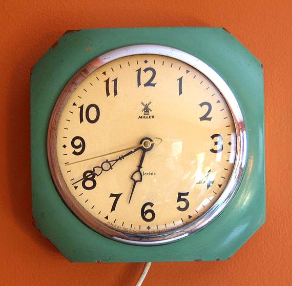 Vintage Teal Electric Wall Clock by riceandbell on Etsy