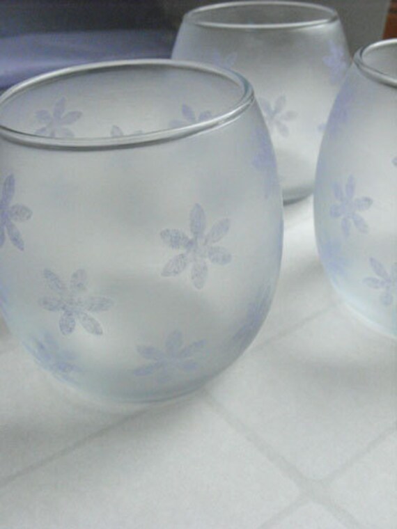 Frosted Glass Candle Holder Purple snowflake by DabHands on Etsy