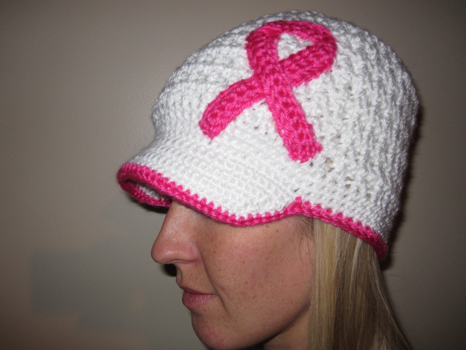 Breast Cancer Awareness Brimmed Beanie Adult Size Cancer 