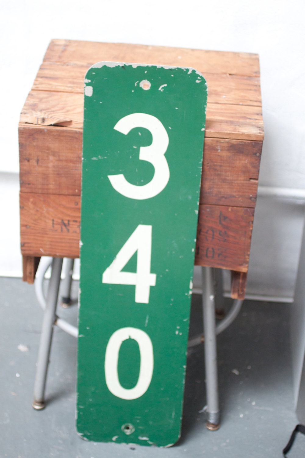 Baseball Outfield Industrial Green Metal Number Sign 340