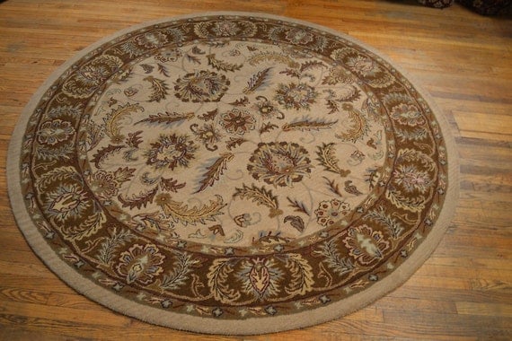 Handmade 8 foot round wool Oriental Rug by OakParkAntiques