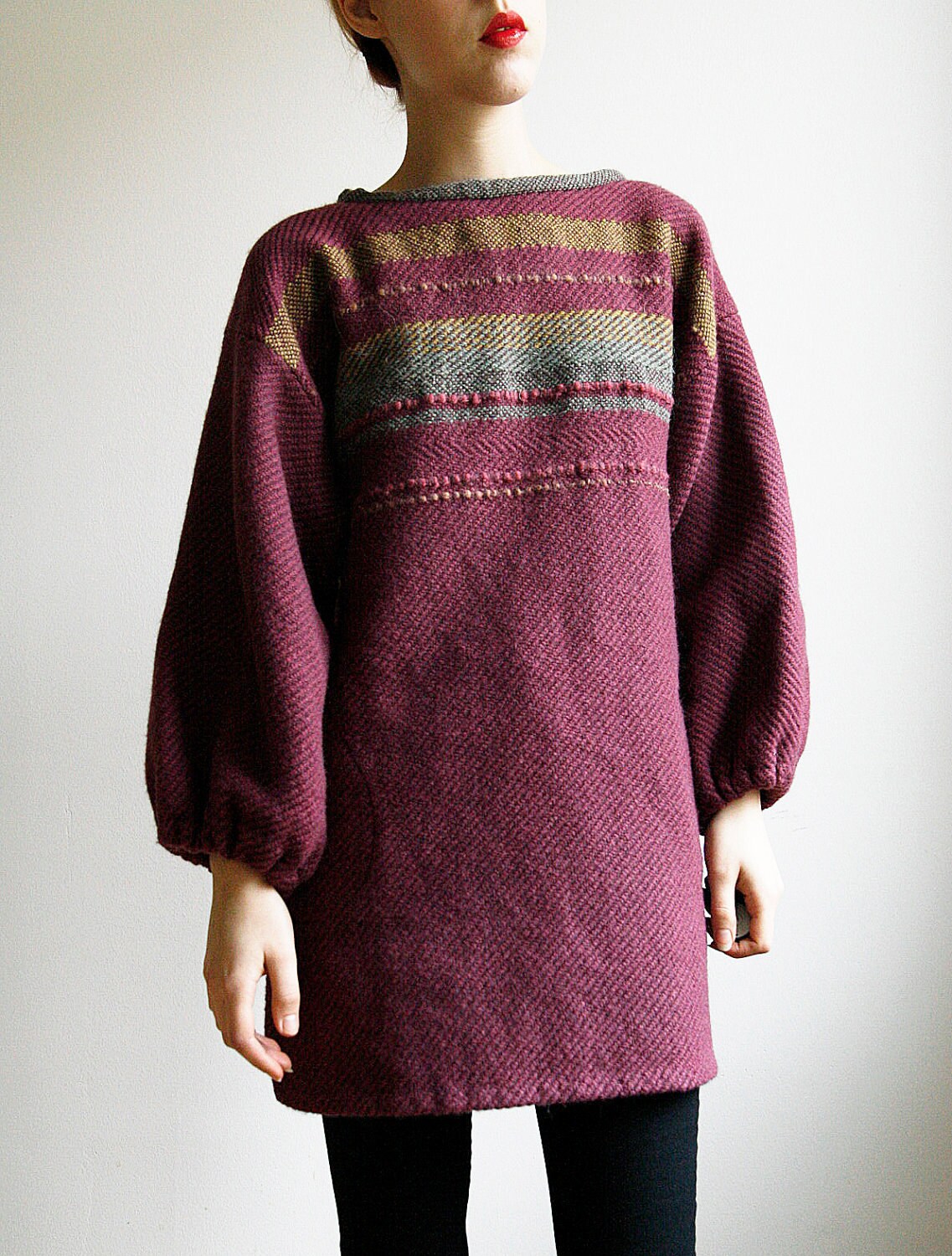 Norwegian Hand-Woven Wool Tunic Sweater with by SmokingSaints